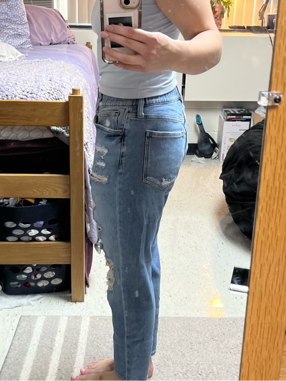 Arizona Jean Company Light Blue Distressed Boyfriend Jeans - Picture 2 of 4